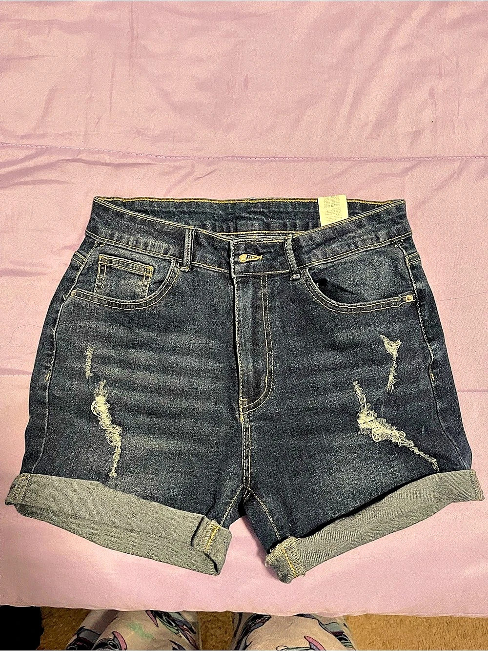 SHEIN Distressed Jean Shorts in Black Waist 2